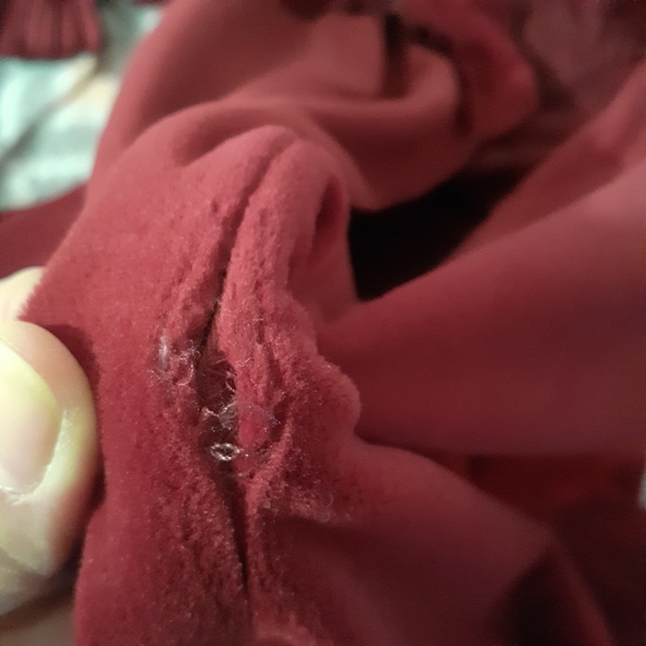 Velour ruby red maxi lounger house dress w ruffles - Picture 15 of 15